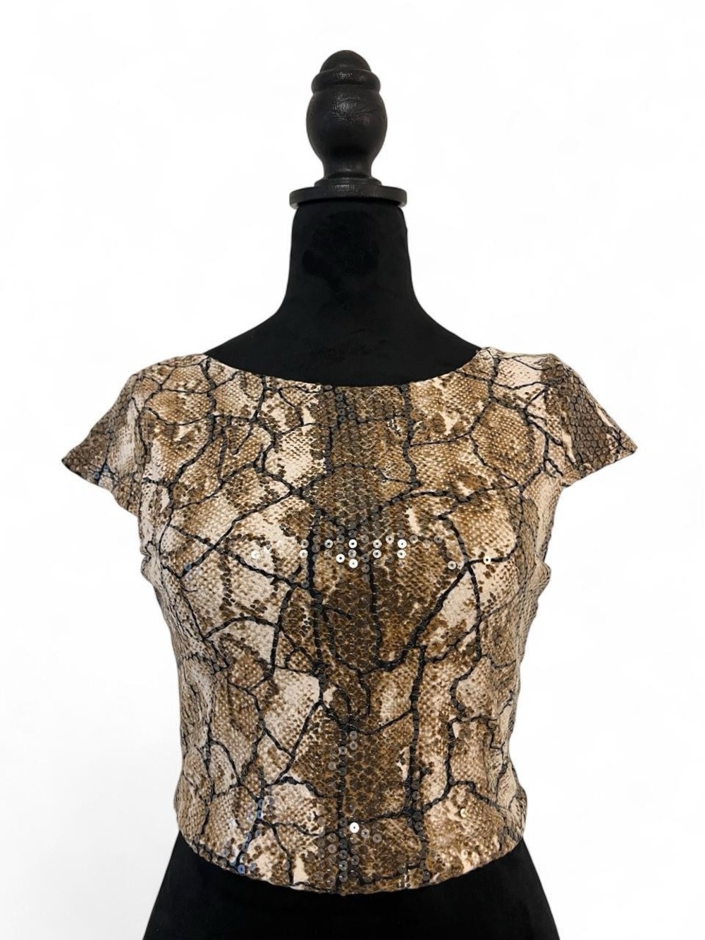 love J Snake-Print Sequin Top - Brown & Cream Size S